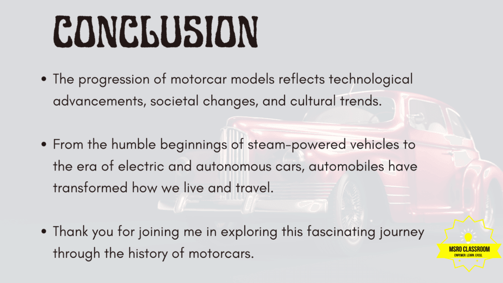 Class 10- Presentation -Progression of Models of Motorcars